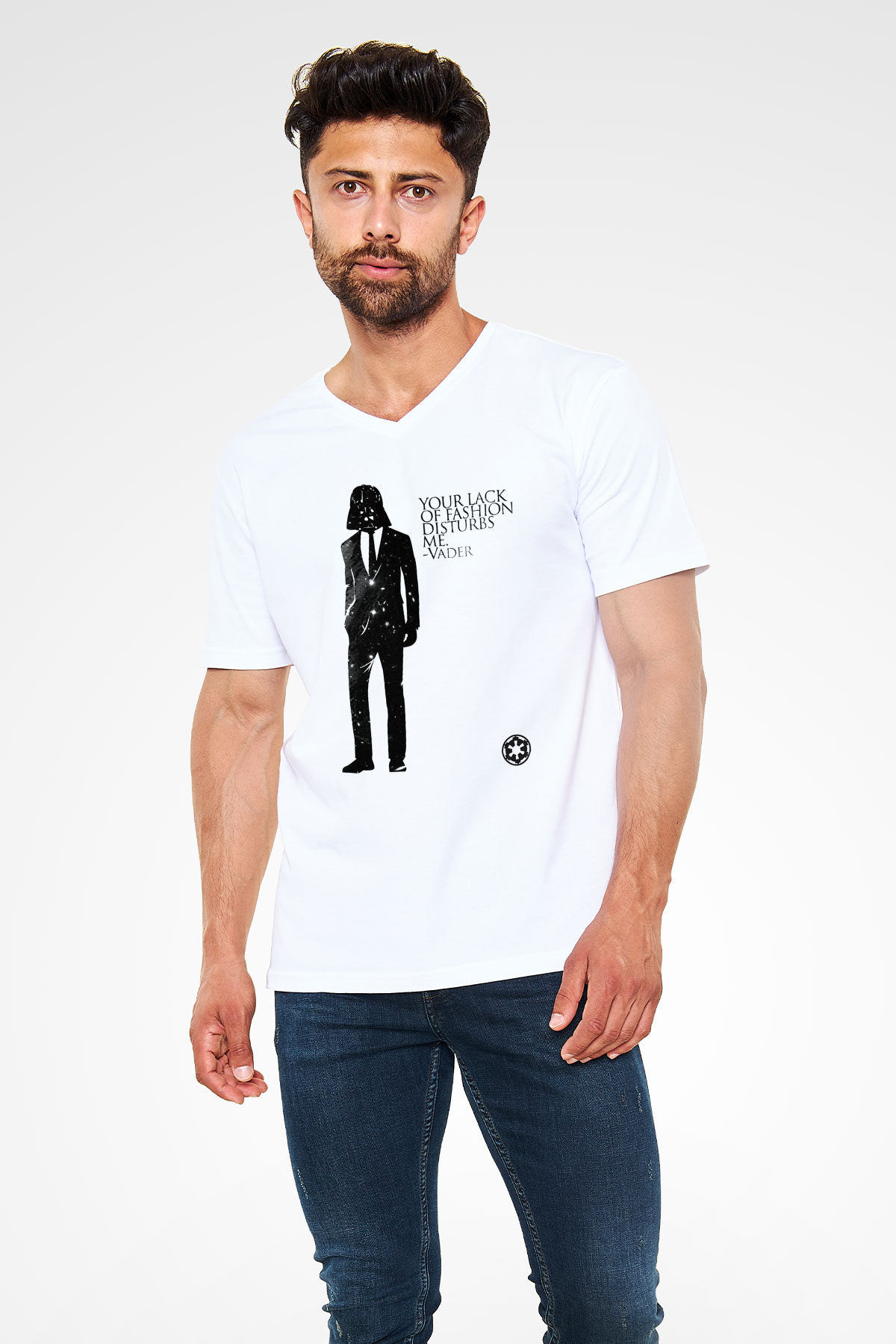 Star Wars Beyaz Unisex V Yaka Tişört T-Shirt