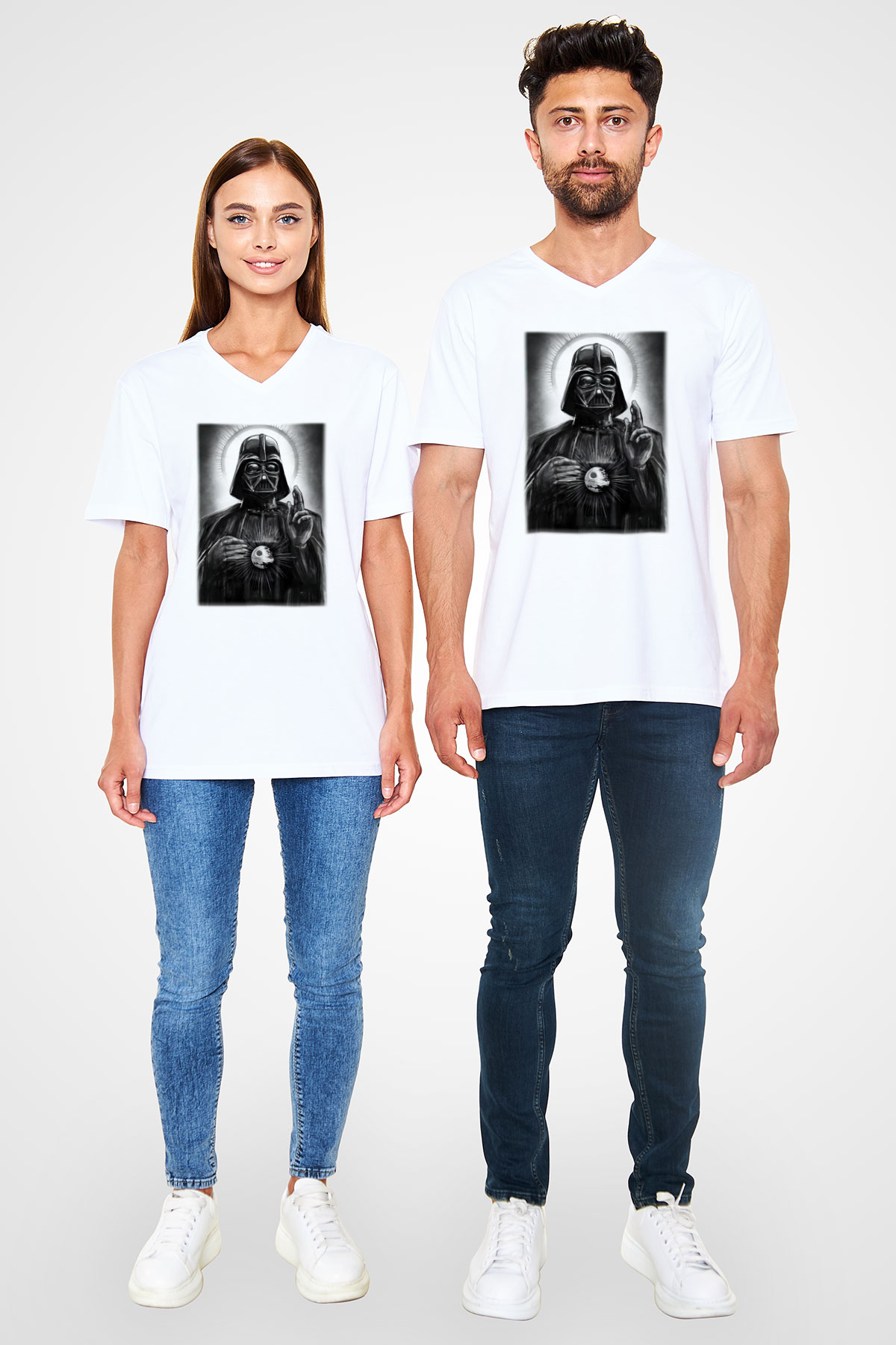 Star Wars Beyaz Unisex V Yaka Tişört T-Shirt