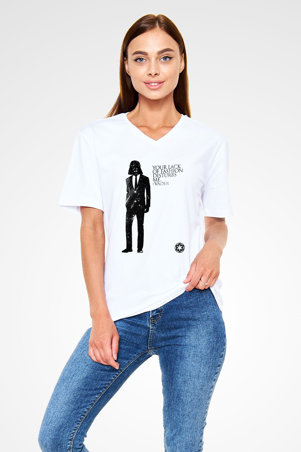 Star Wars Beyaz Unisex V Yaka Tişört T-Shirt