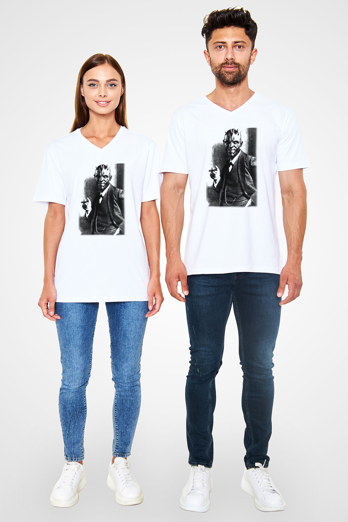 Star Wars Beyaz Unisex V Yaka Tişört T-Shirt