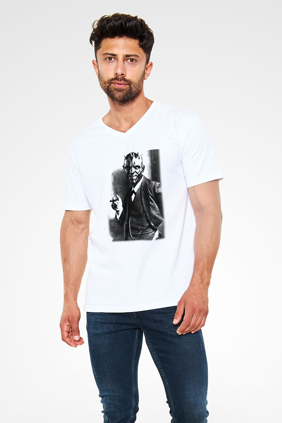 Star Wars Beyaz Unisex V Yaka Tişört T-Shirt