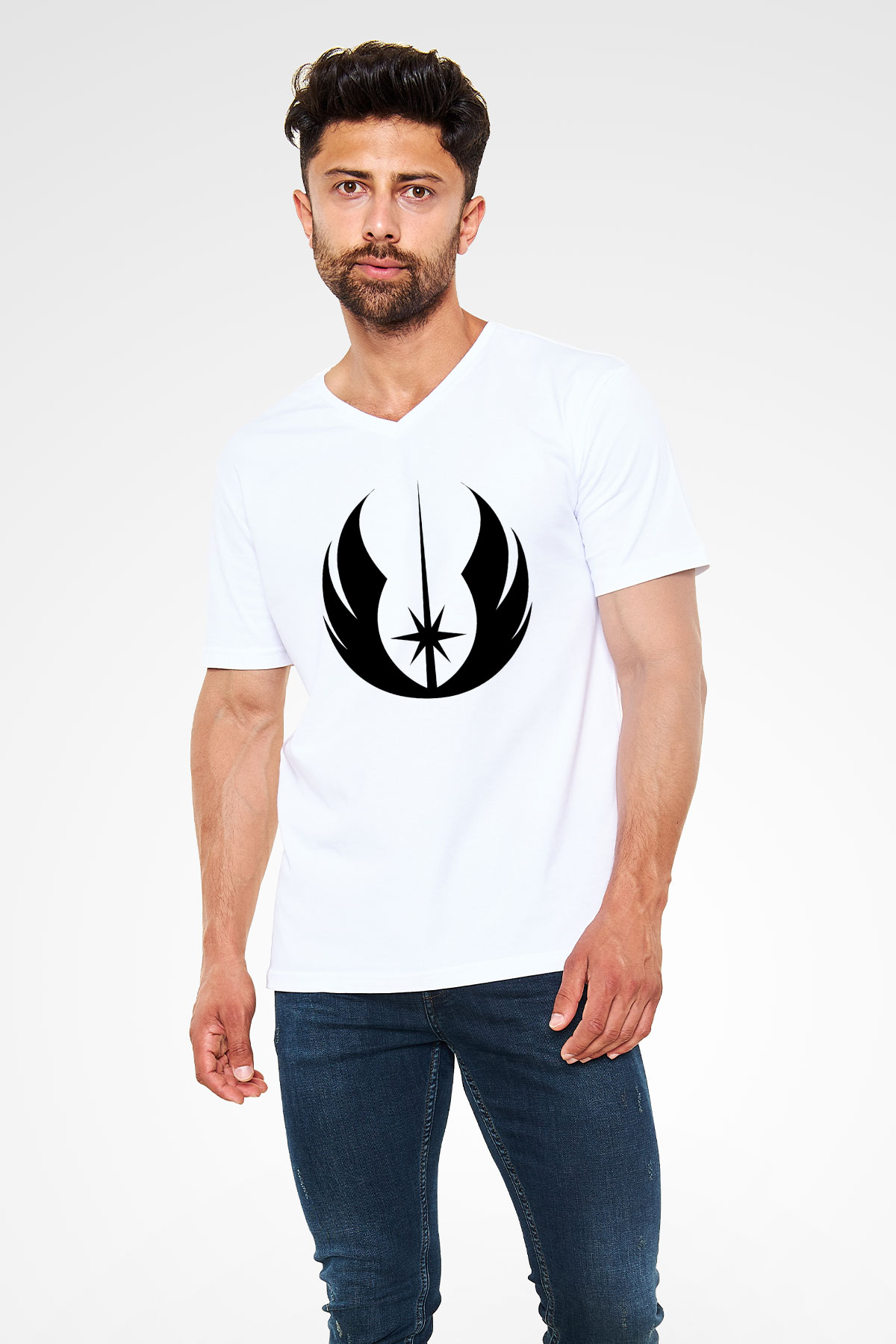 Star Wars Beyaz Unisex V Yaka Tişört T-Shirt