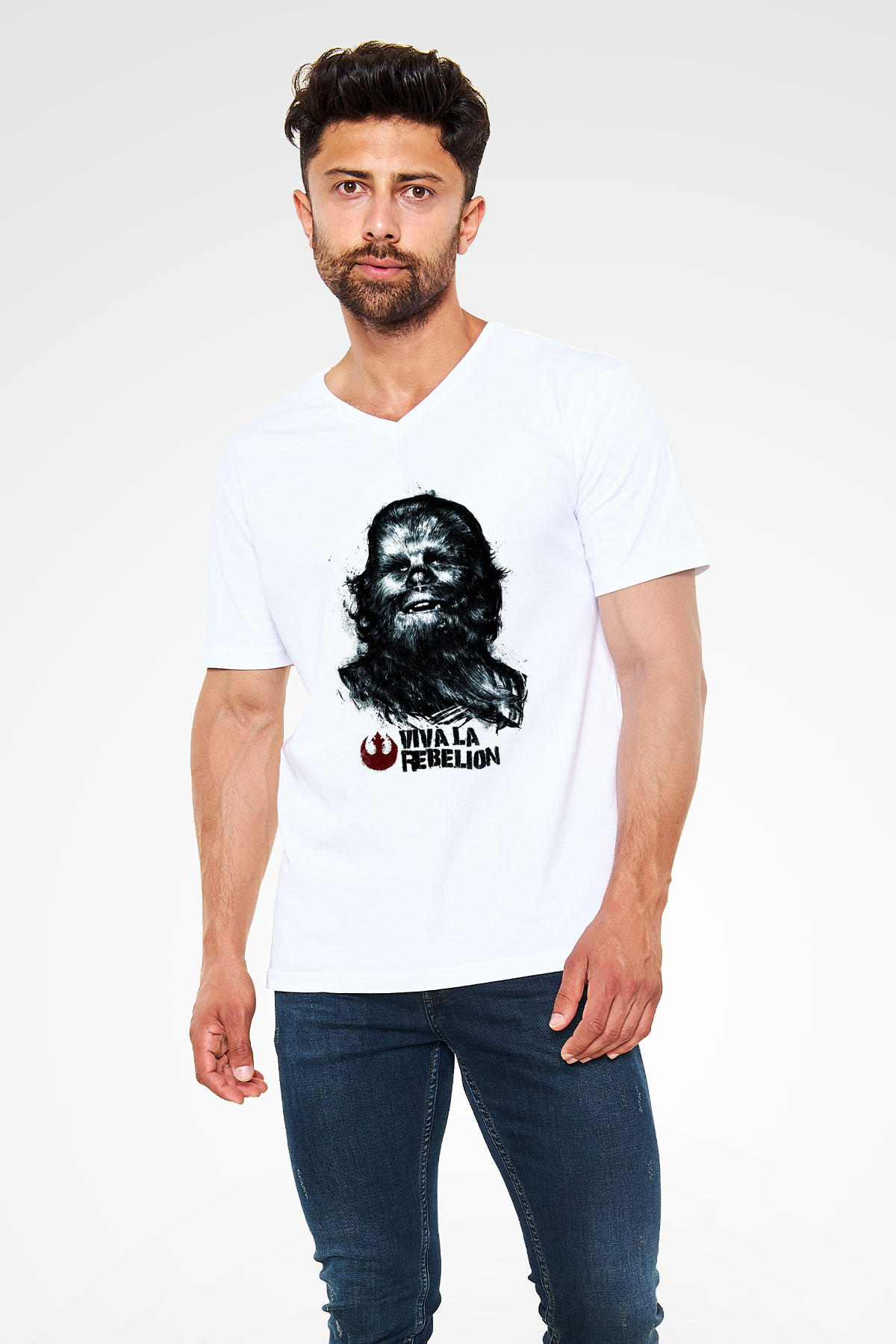 Star Wars Beyaz Unisex V Yaka Tişört T-Shirt