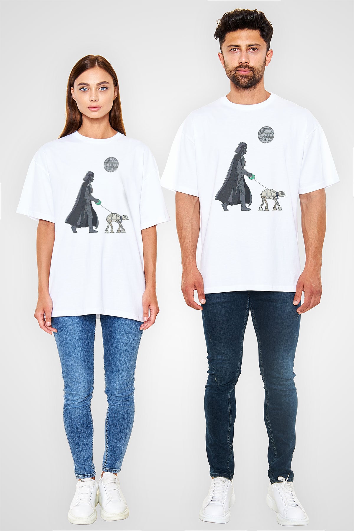 Star Wars (Dart Vader) Baskılı Beyaz Unisex Oversize Tişört - Tshirt