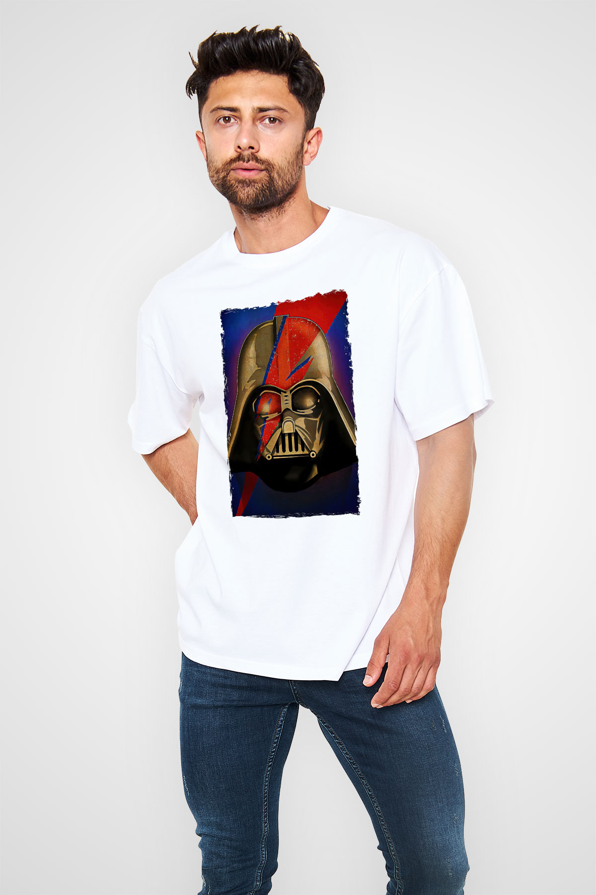Star Wars (Dart Vader) Baskılı Beyaz Unisex Oversize Tişört - Tshirt