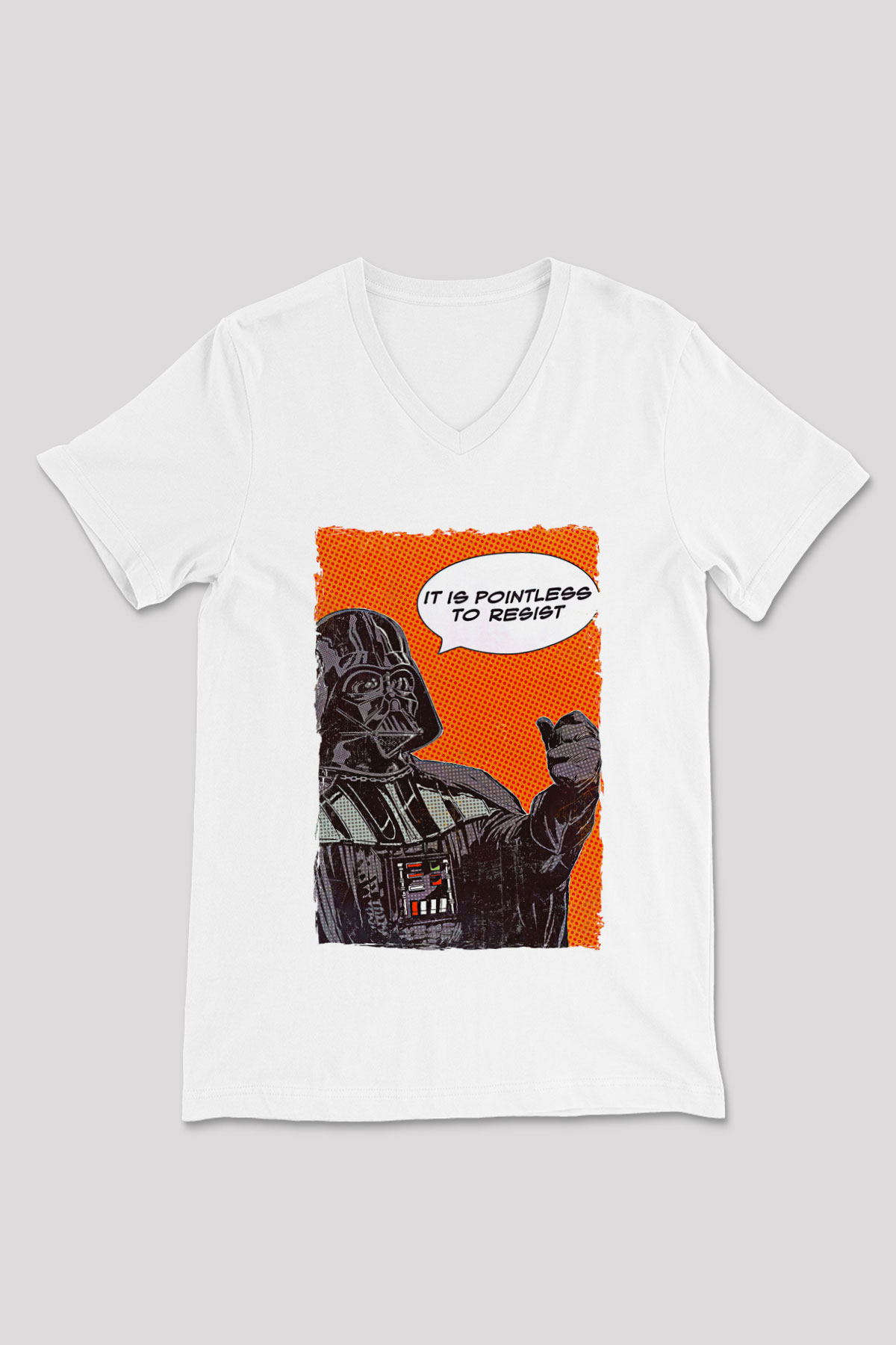 Star Wars (Dart Vader) Baskılı Beyaz Unisex V Yaka Tişört - Tshirt