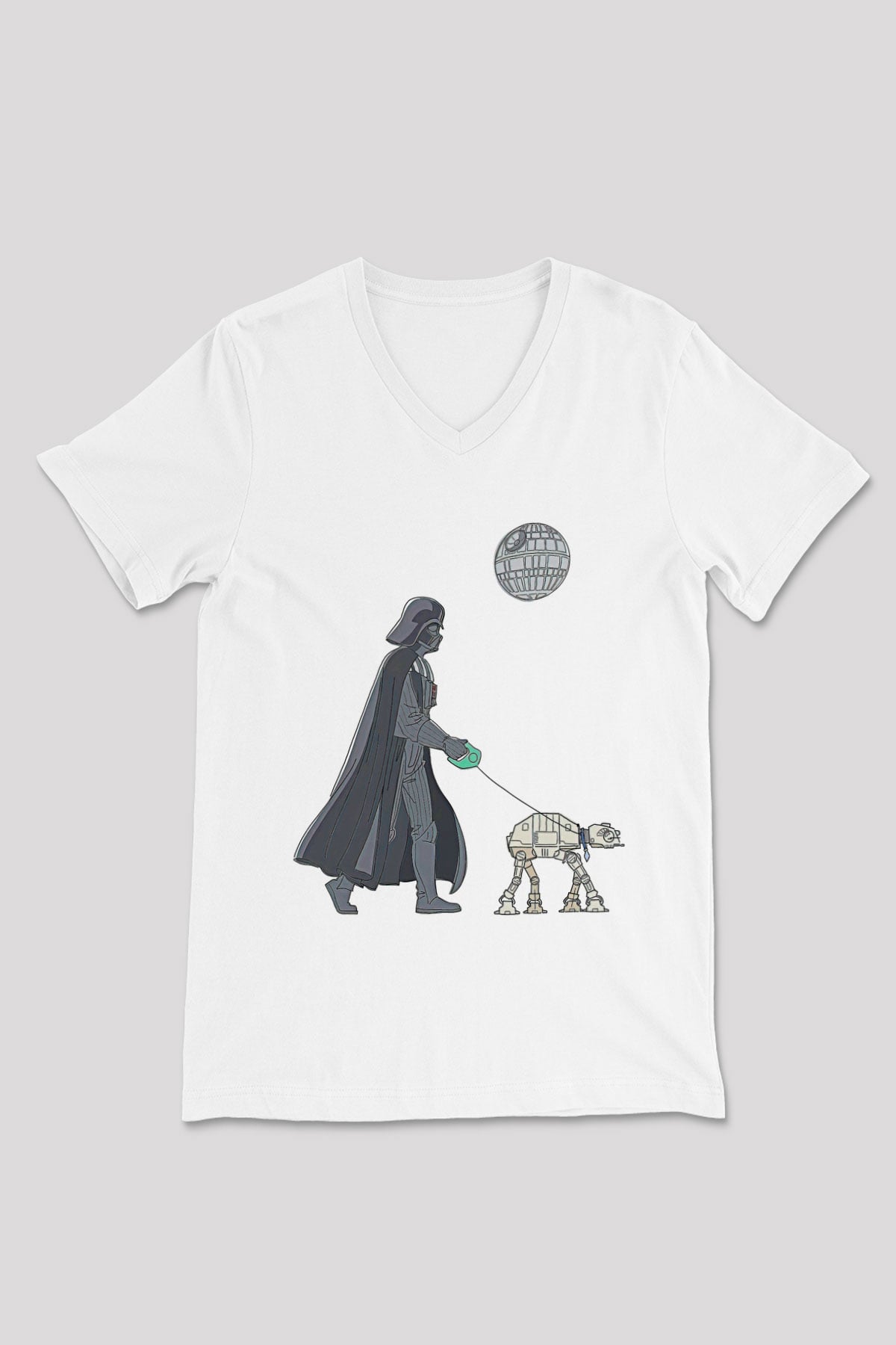 Star Wars (Dart Vader) Baskılı Beyaz Unisex V Yaka Tişört - Tshirt