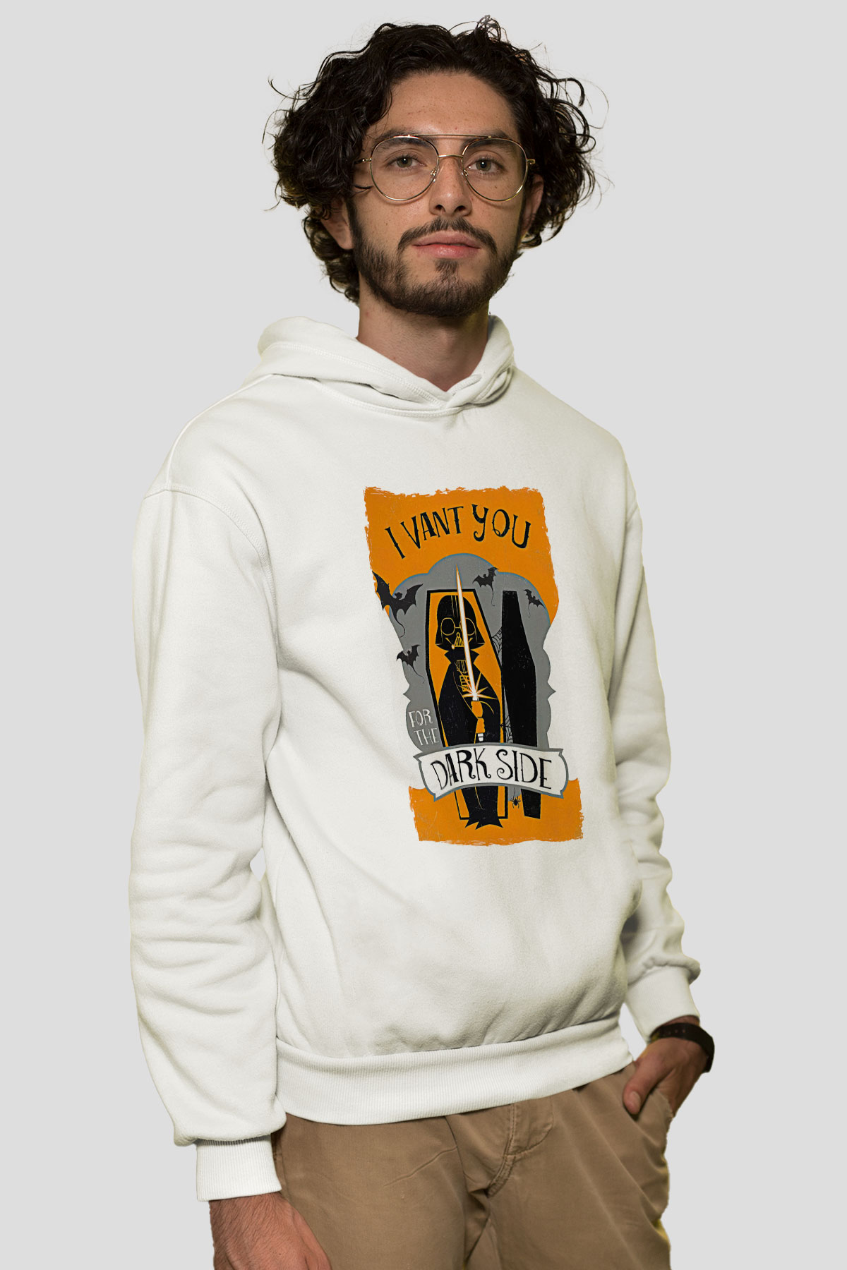 Star Wars (Dart Vader) Baskılı Beyaz Unisex Hoodie