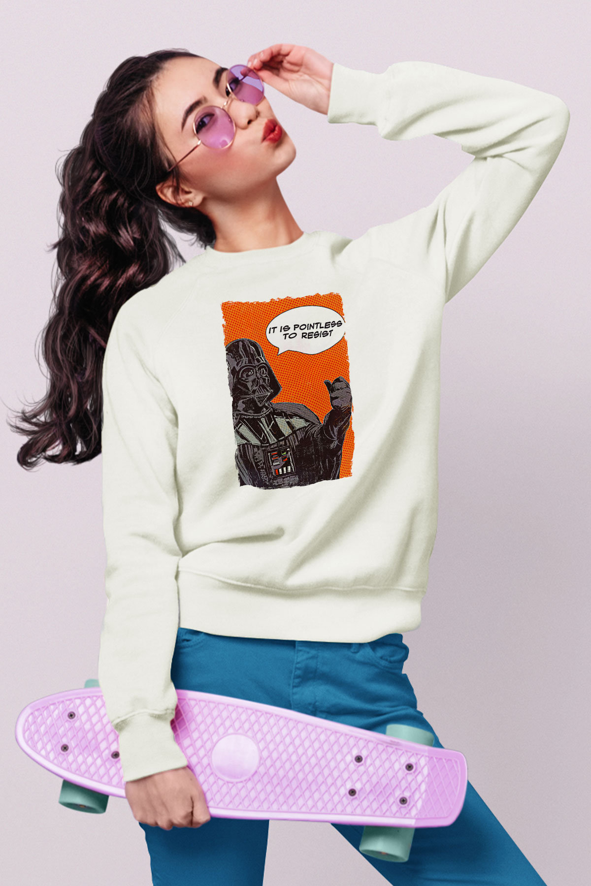 Star Wars (Dart Vader) Baskılı Beyaz Unisex Sweatshirt