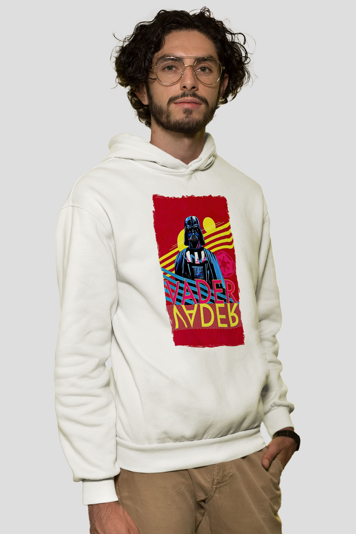 Star Wars (Dart Vader) Baskılı Beyaz Unisex Hoodie
