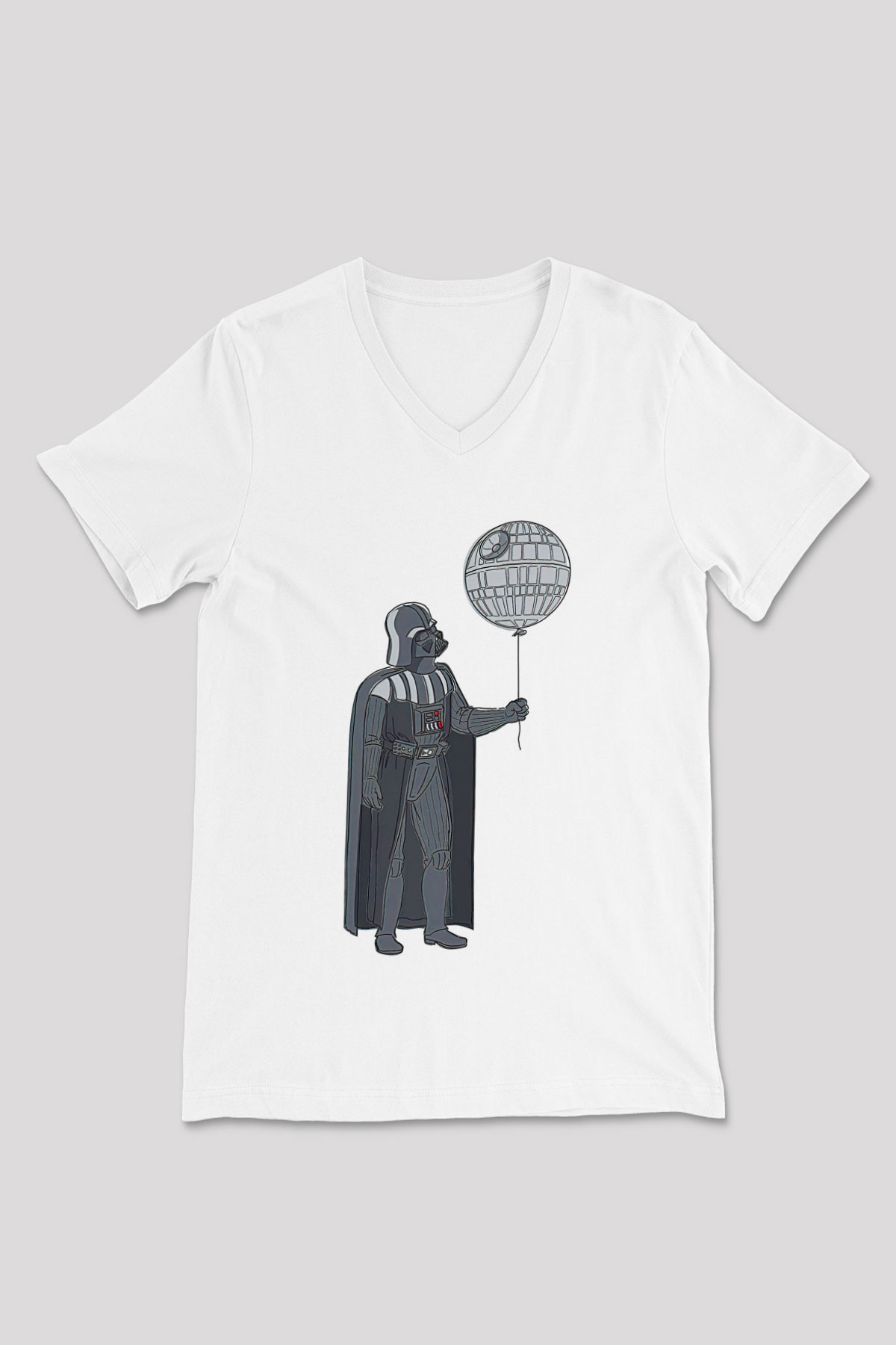 Star Wars (Dart Vader) Baskılı Beyaz Unisex V Yaka Tişört - Tshirt