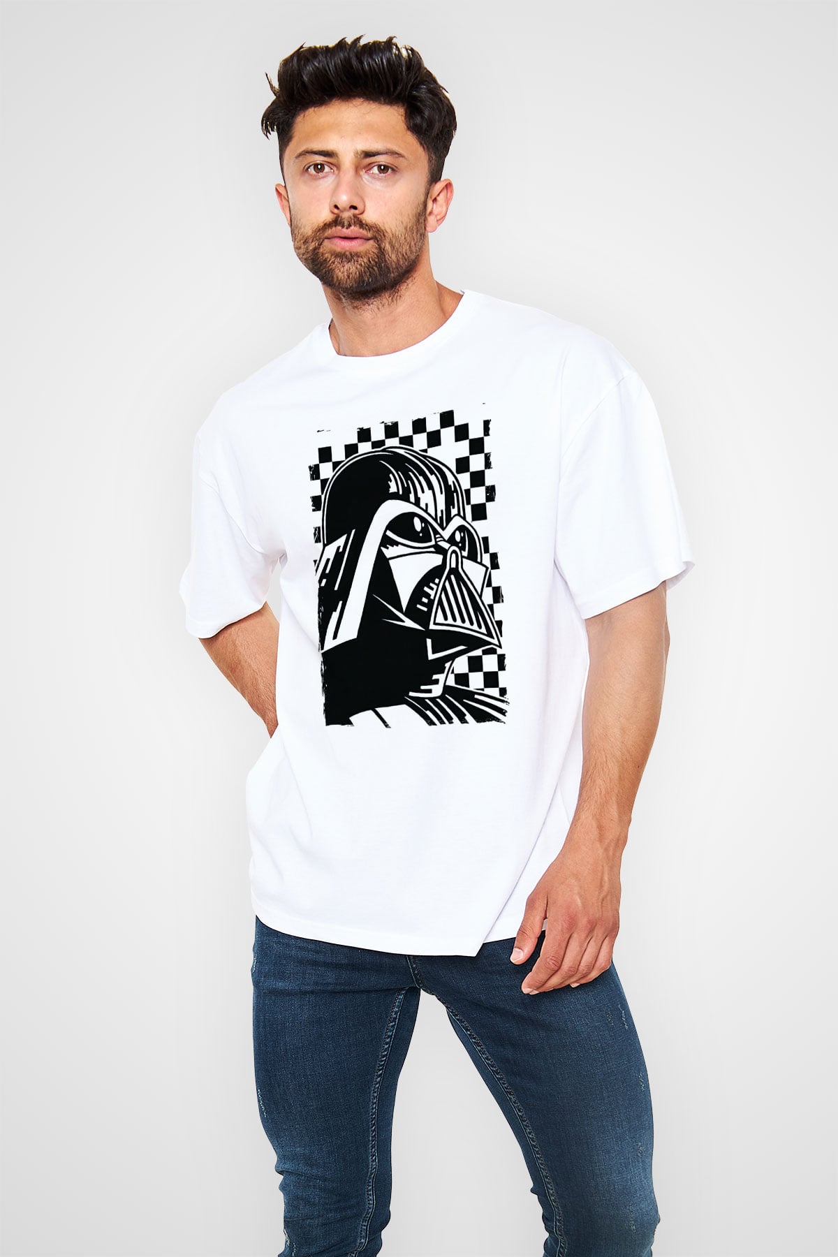 Star Wars (Dart Vader) Baskılı Beyaz Unisex Oversize Tişört - Tshirt