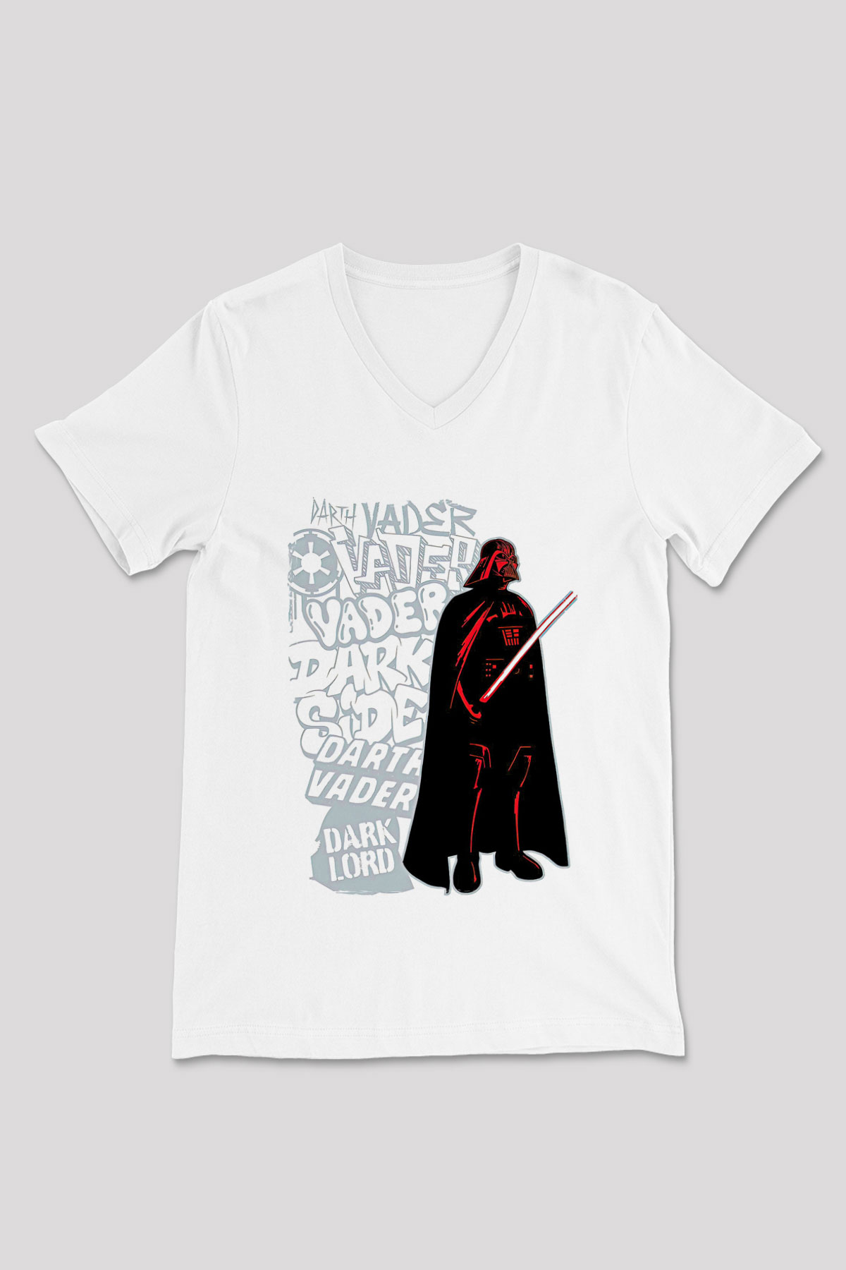 Star Wars (Dart Vader) Baskılı Beyaz Unisex V Yaka Tişört - Tshirt