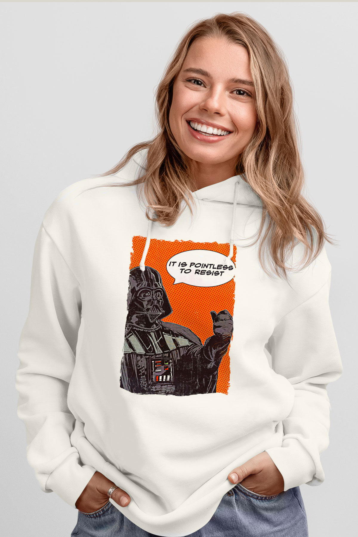 Star Wars (Dart Vader) Baskılı Beyaz Unisex Hoodie