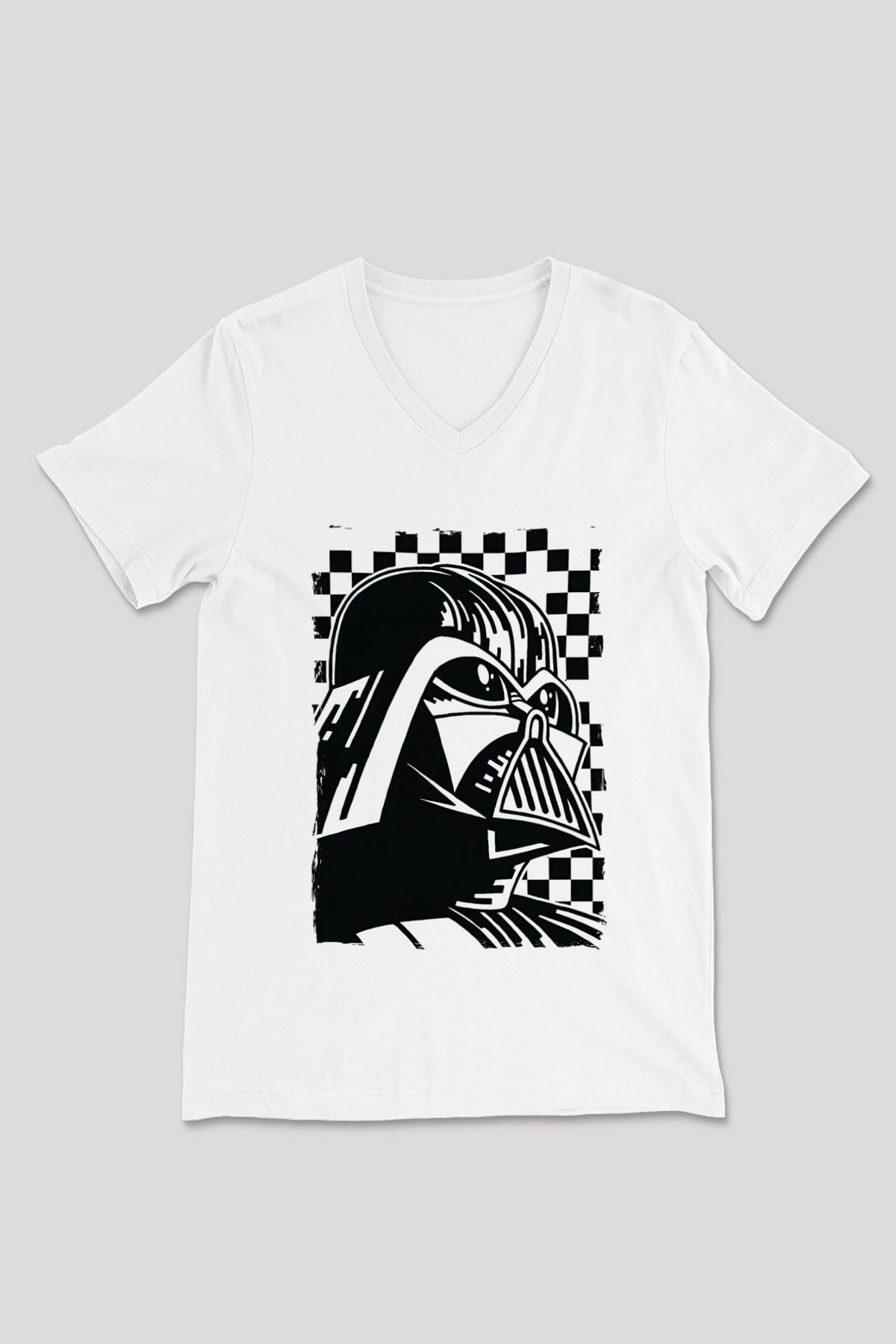 Star Wars (Dart Vader) Baskılı Beyaz Unisex V Yaka Tişört - Tshirt