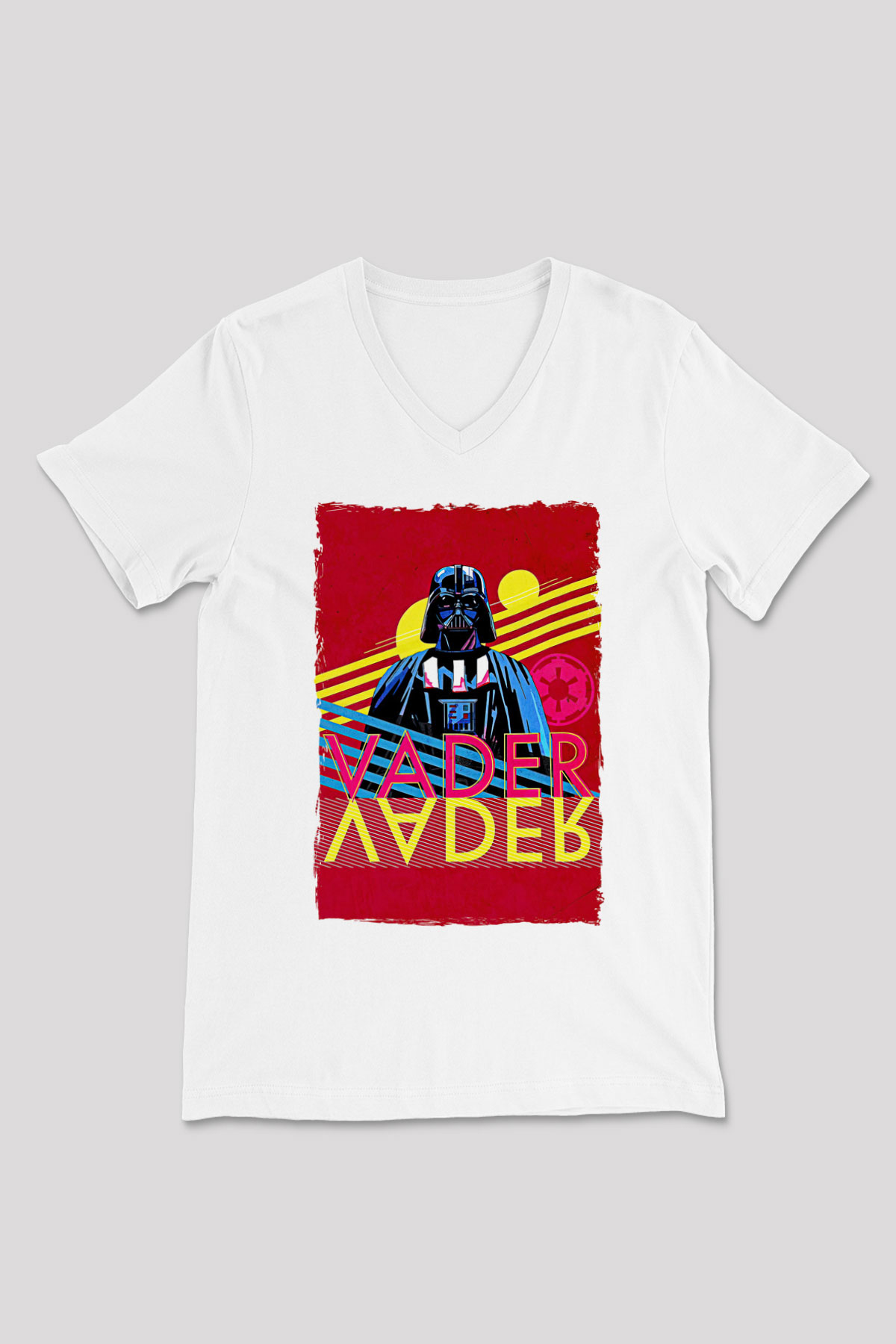 Star Wars (Dart Vader) Baskılı Beyaz Unisex V Yaka Tişört - Tshirt