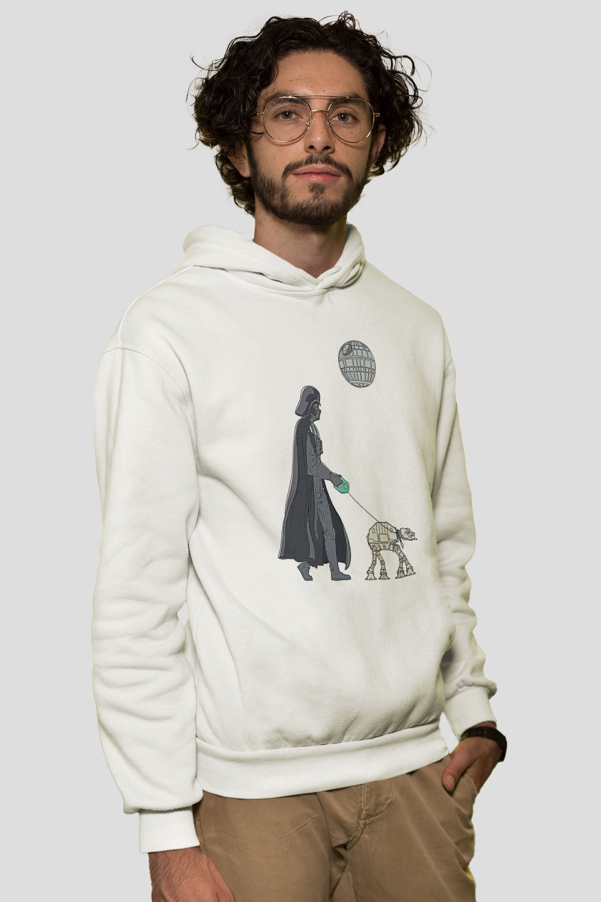 Star Wars (Dart Vader) Baskılı Beyaz Unisex Hoodie