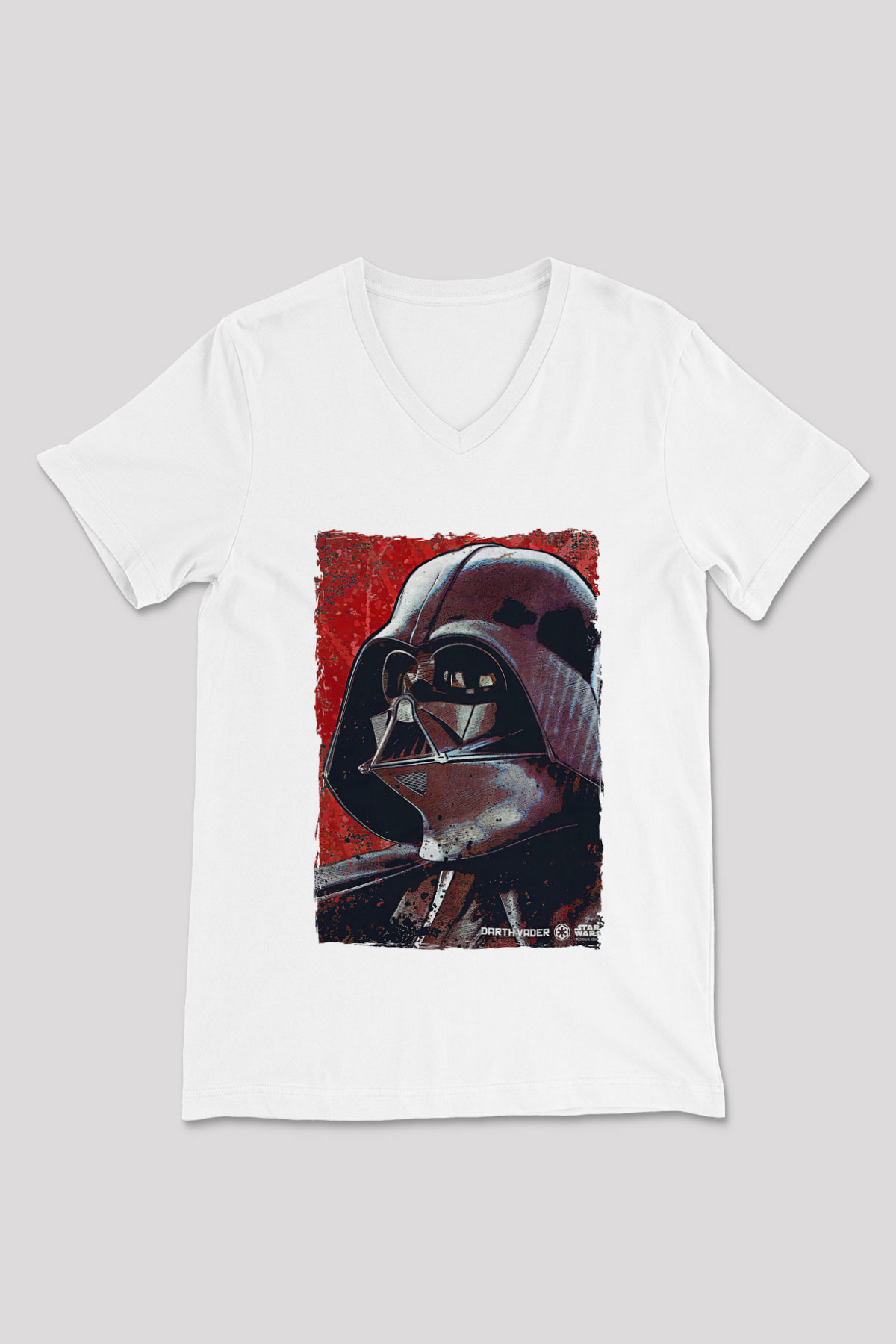 Star Wars (Dart Vader) Baskılı Beyaz Unisex V Yaka Tişört - Tshirt