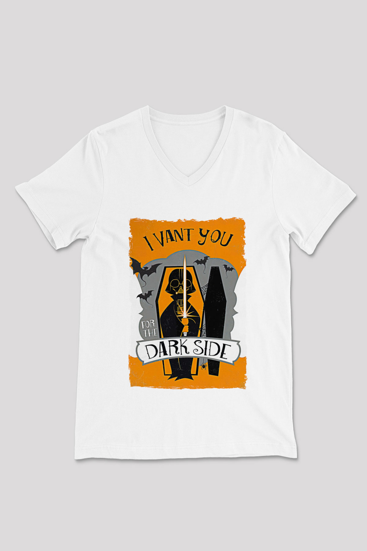 Star Wars (Dart Vader) Baskılı Beyaz Unisex V Yaka Tişört - Tshirt