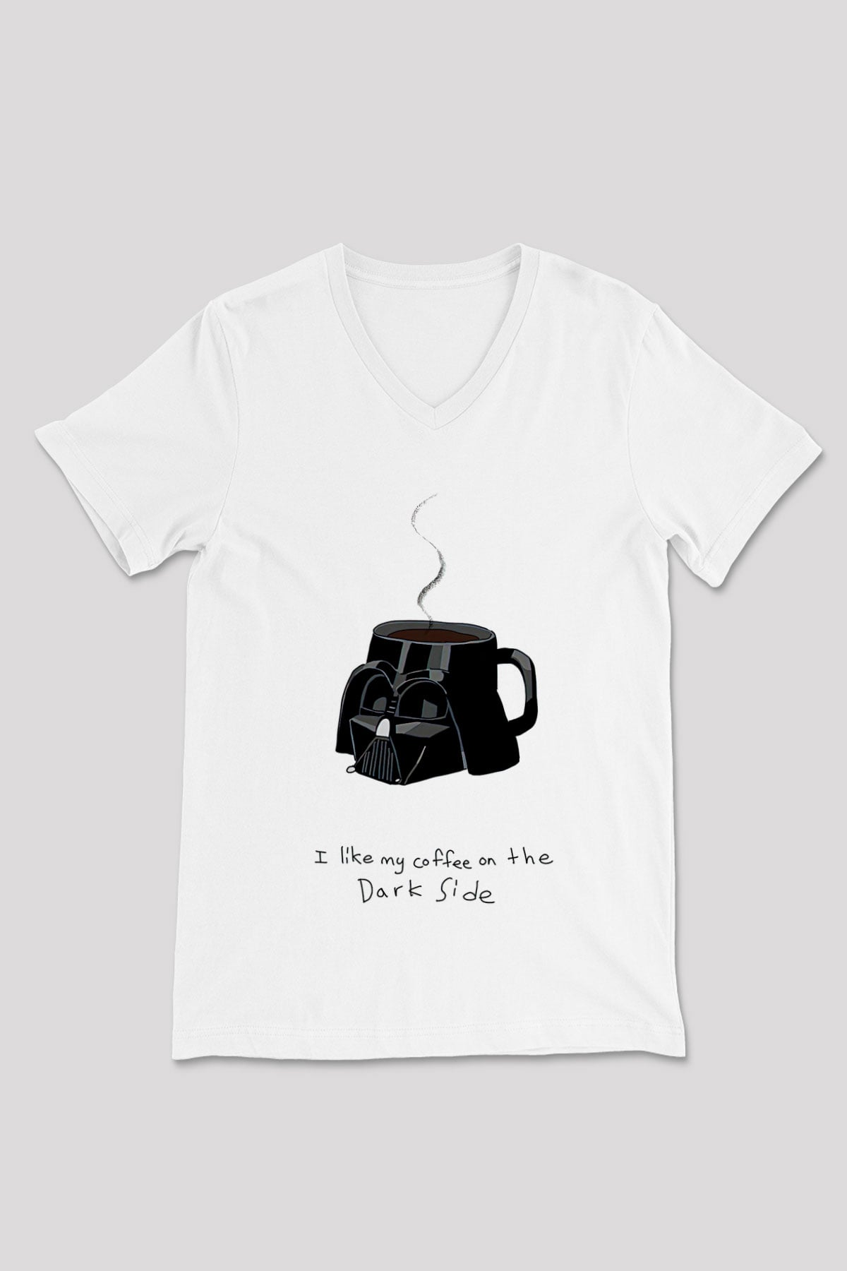 Star Wars (Dart Vader) Baskılı Beyaz Unisex V Yaka Tişört - Tshirt