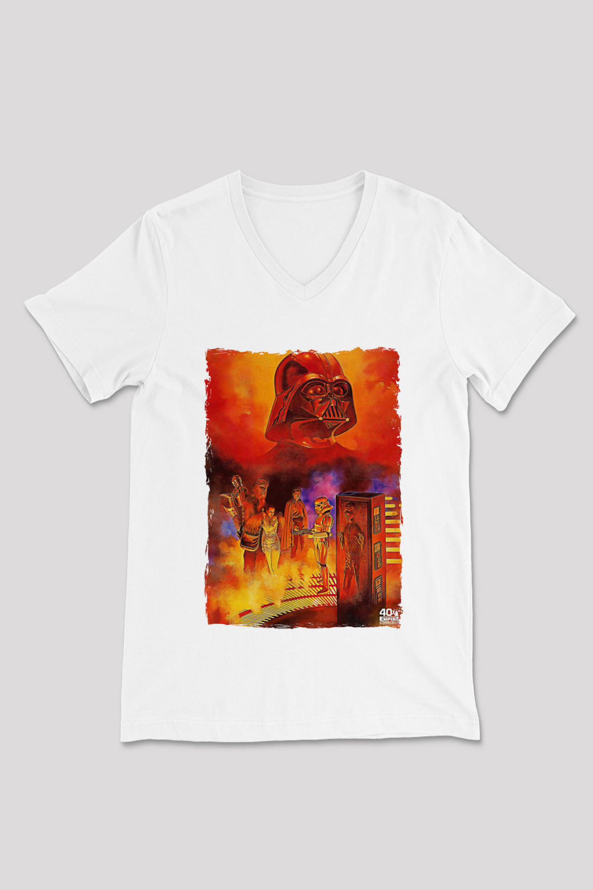 Star Wars (Dart Vader) Baskılı Beyaz Unisex V Yaka Tişört - Tshirt