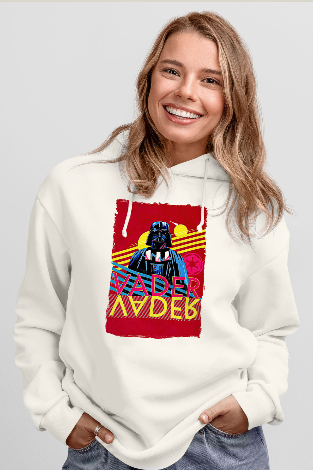 Star Wars (Dart Vader) Baskılı Beyaz Unisex Hoodie