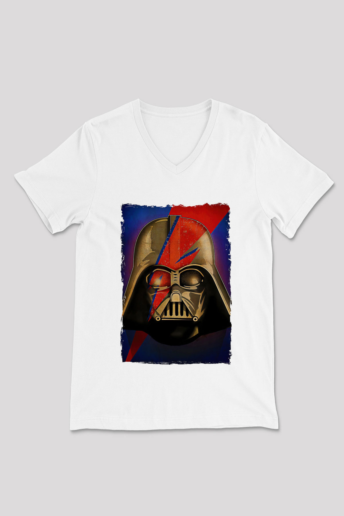 Star Wars (Dart Vader) Baskılı Beyaz Unisex V Yaka Tişört - Tshirt