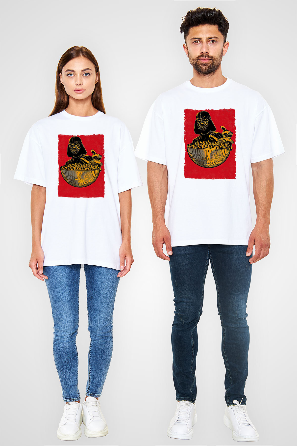 Star Wars (Dart Vader) Baskılı Beyaz Unisex Oversize Tişört - Tshirt