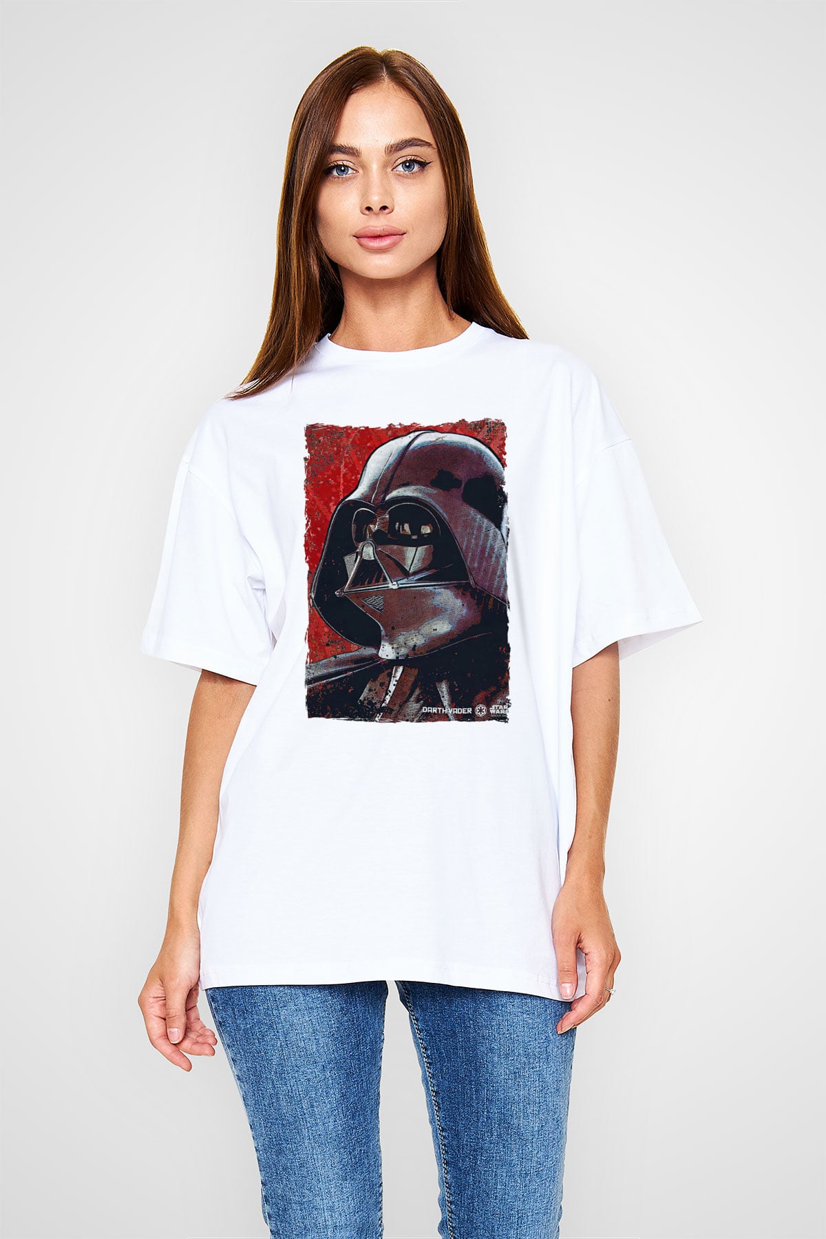 Star Wars (Dart Vader) Baskılı Beyaz Unisex Oversize Tişört - Tshirt