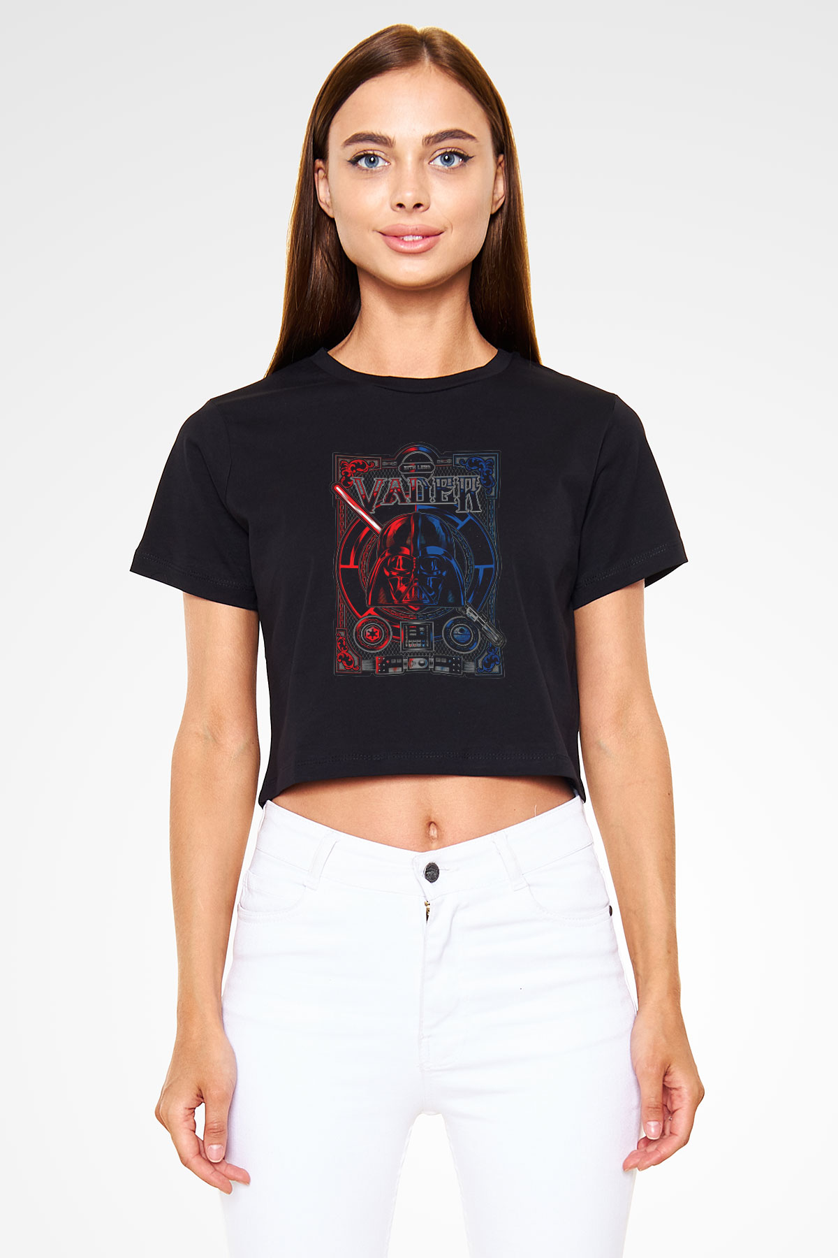 Star Wars (Dart Vader) Baskılı Siyah Crop Top Kadın Tişört - Tshirt