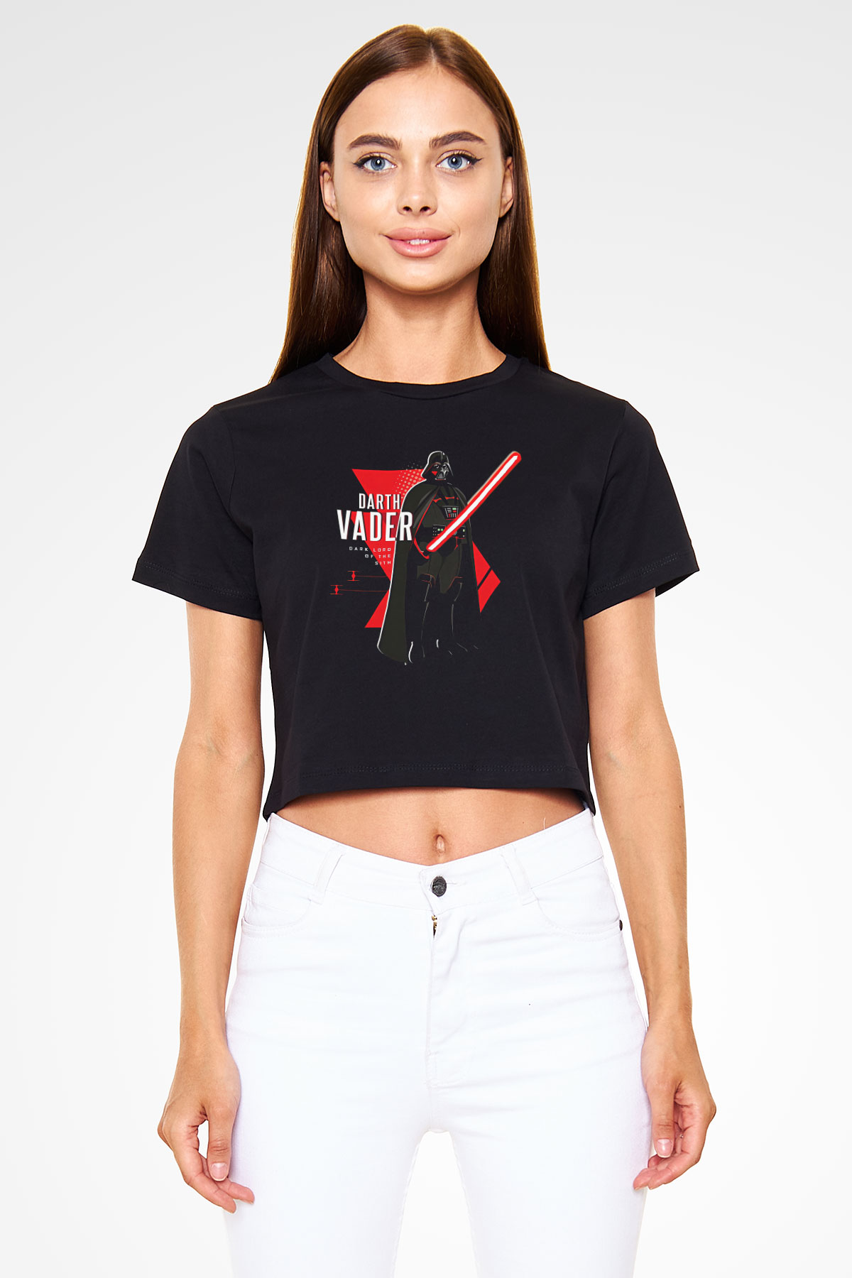 Star Wars (Dart Vader) Baskılı Siyah Crop Top Kadın Tişört - Tshirt