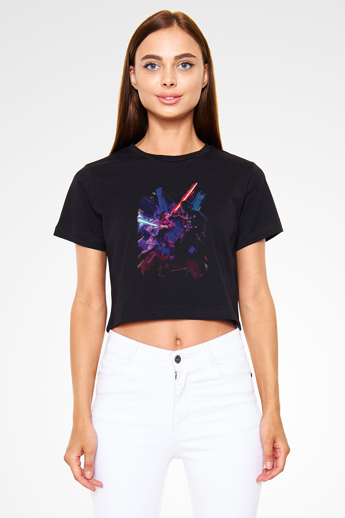 Star Wars (Dart Vader) Baskılı Siyah Crop Top Kadın Tişört - Tshirt