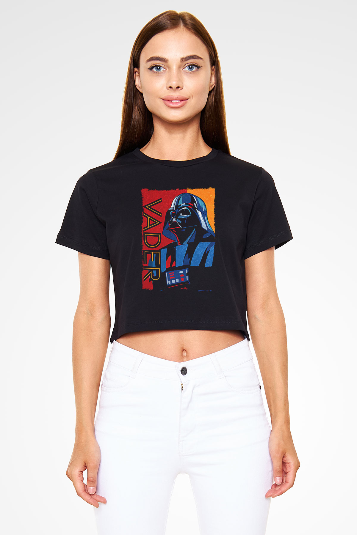 Star Wars (Dart Vader) Baskılı Siyah Crop Top Kadın Tişört - Tshirt