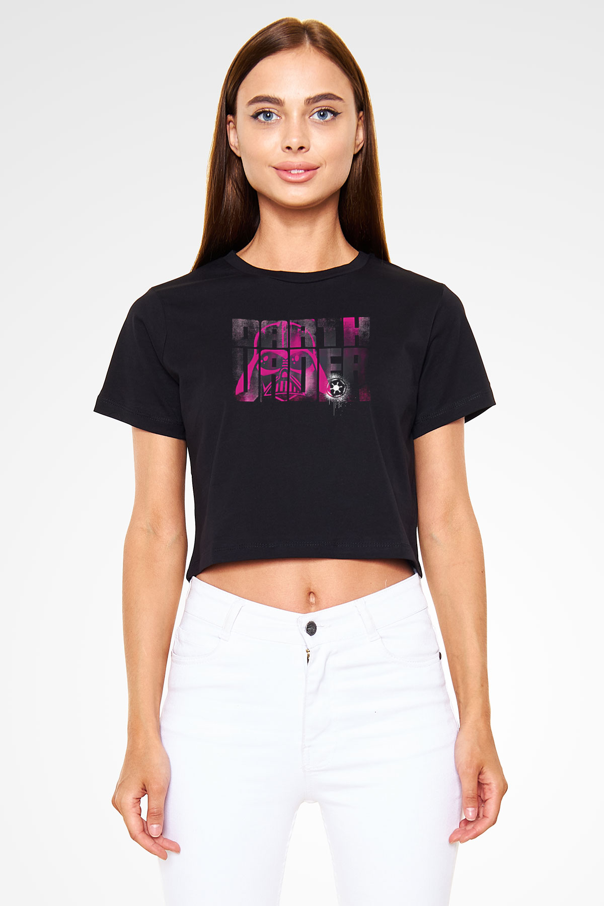 Star Wars (Dart Vader) Baskılı Siyah Crop Top Kadın Tişört - Tshirt