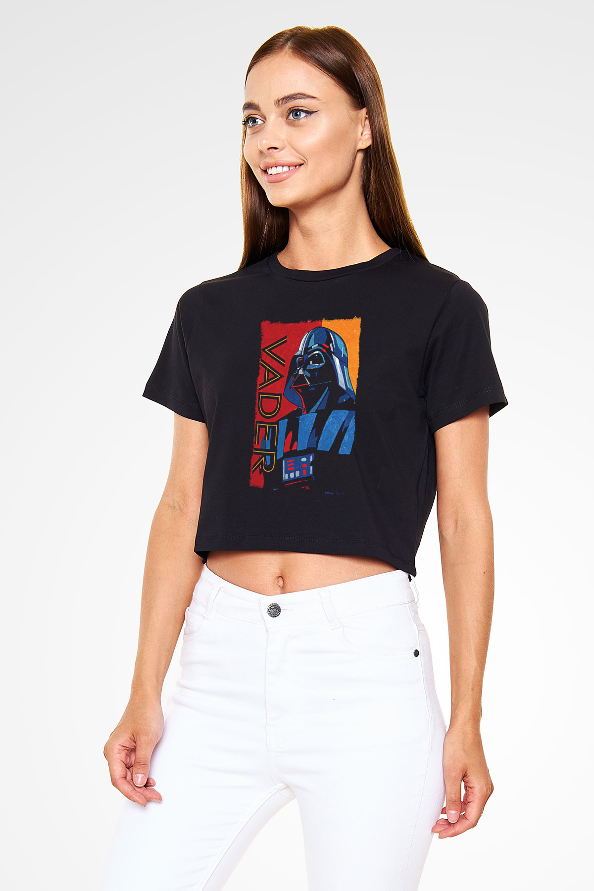 Star Wars (Dart Vader) Baskılı Siyah Crop Top Kadın Tişört - Tshirt