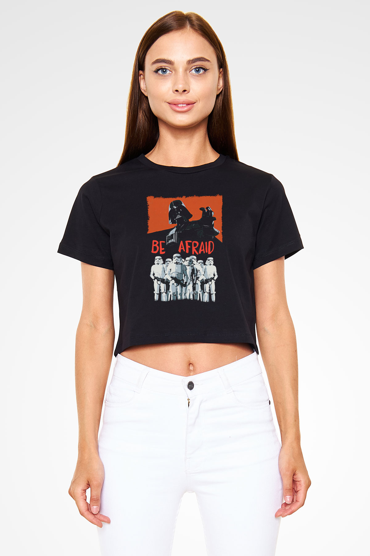 Star Wars (Dart Vader) Baskılı Siyah Crop Top Kadın Tişört - Tshirt