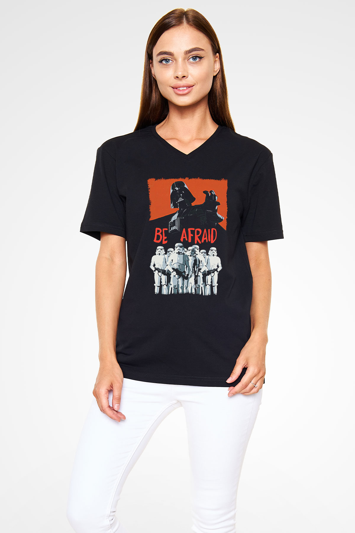 Star Wars (Dart Vader) Baskılı Unisex Siyah V Yaka Tişört - Tshirt