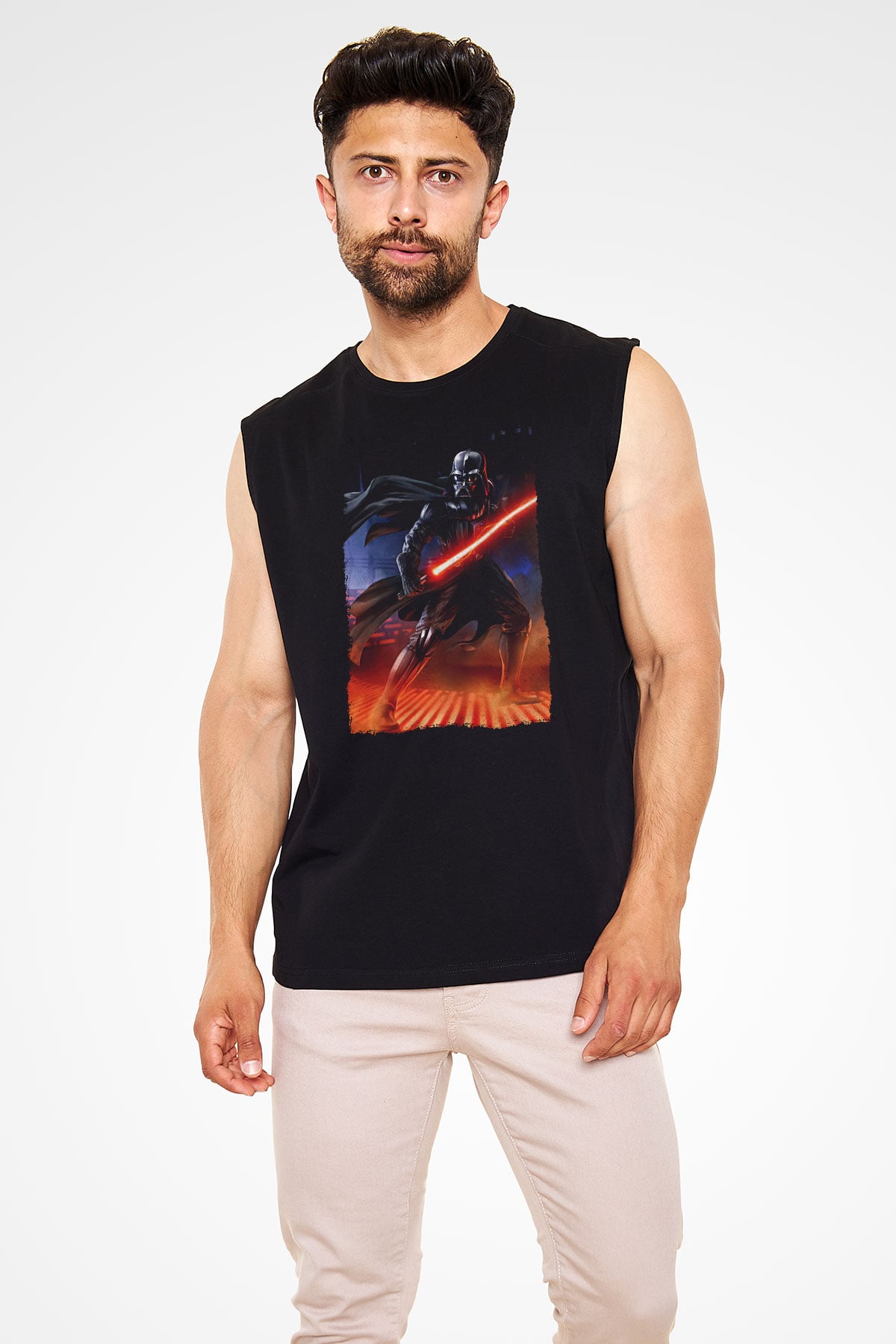 Star Wars (Dart Vader) Baskılı Unisex Siyah Kolsuz Tişört - Tshirt
