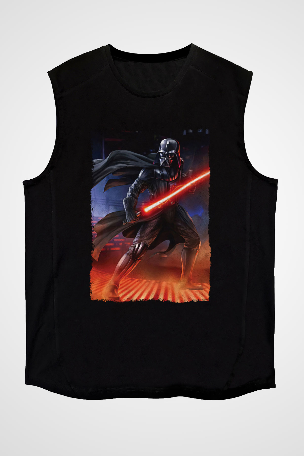 Star Wars (Dart Vader) Baskılı Unisex Siyah Kolsuz Tişört - Tshirt