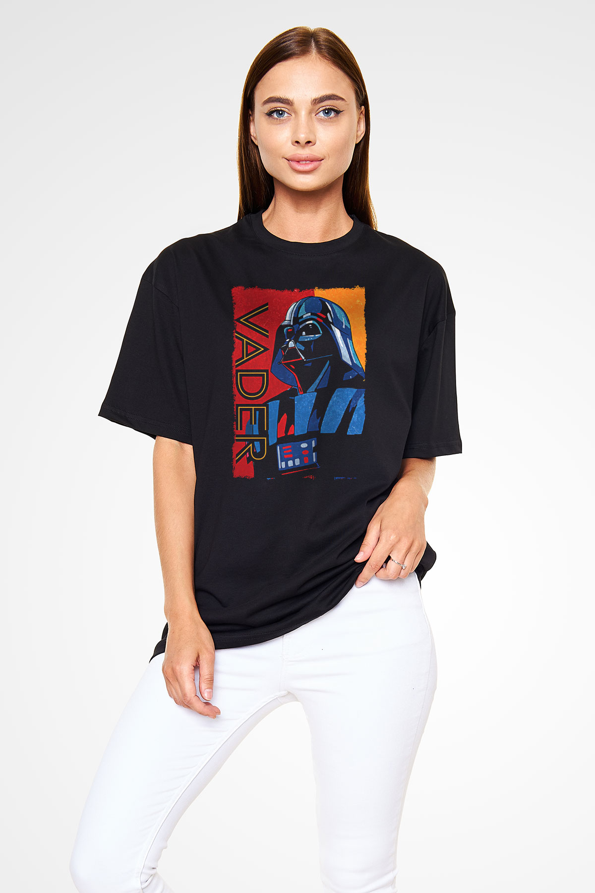 Star Wars (Dart Vader) Baskılı Unisex Siyah Oversize Tişört - Tshirt