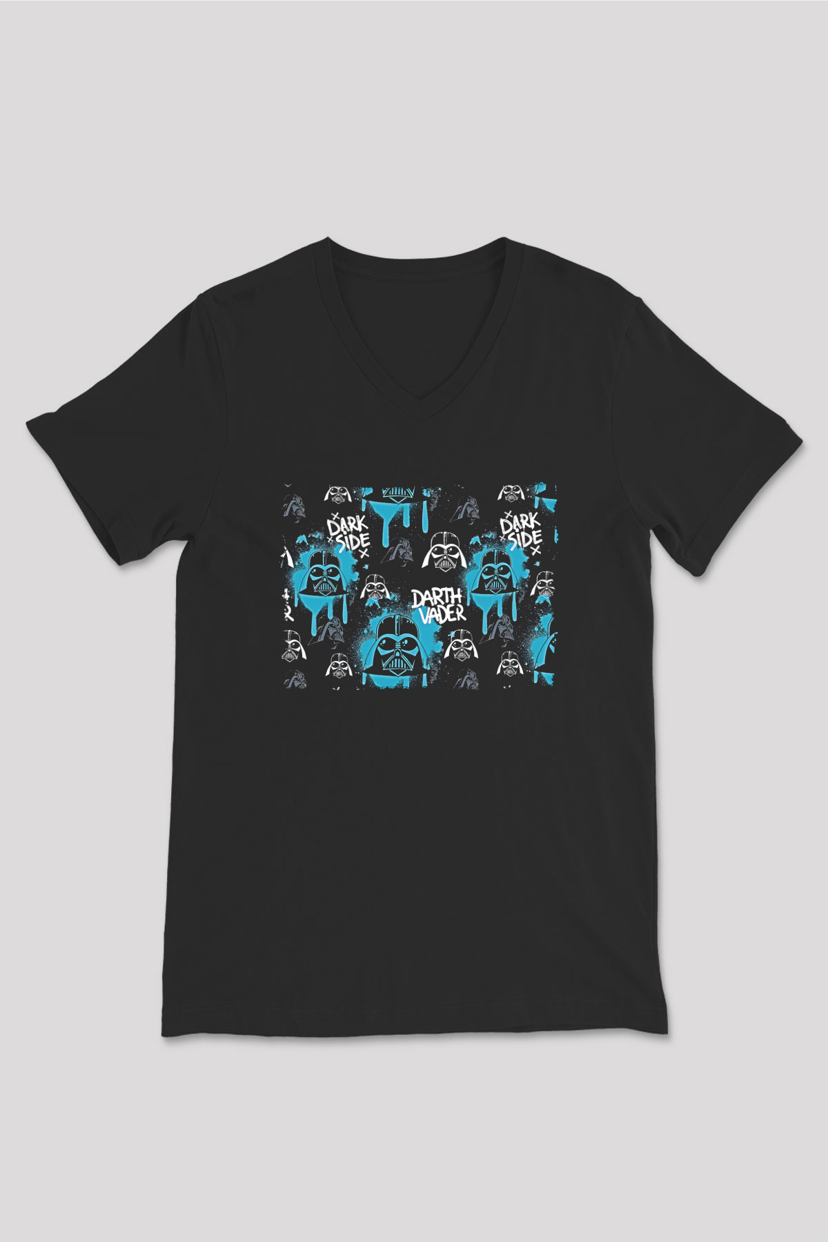 Star Wars (Dart Vader) Baskılı Unisex Siyah V Yaka Tişört - Tshirt
