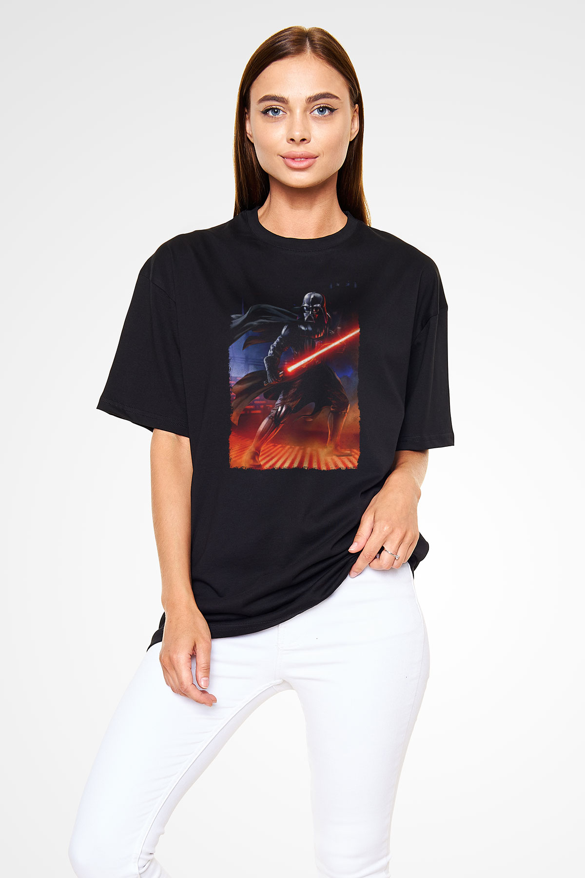 Star Wars (Dart Vader) Baskılı Unisex Siyah Oversize Tişört - Tshirt