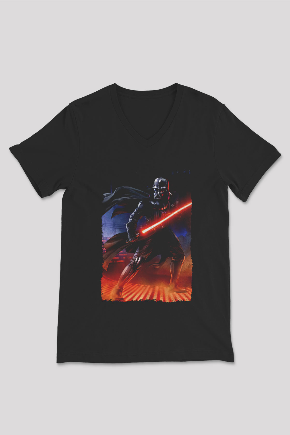 Star Wars (Dart Vader) Baskılı Unisex Siyah V Yaka Tişört - Tshirt