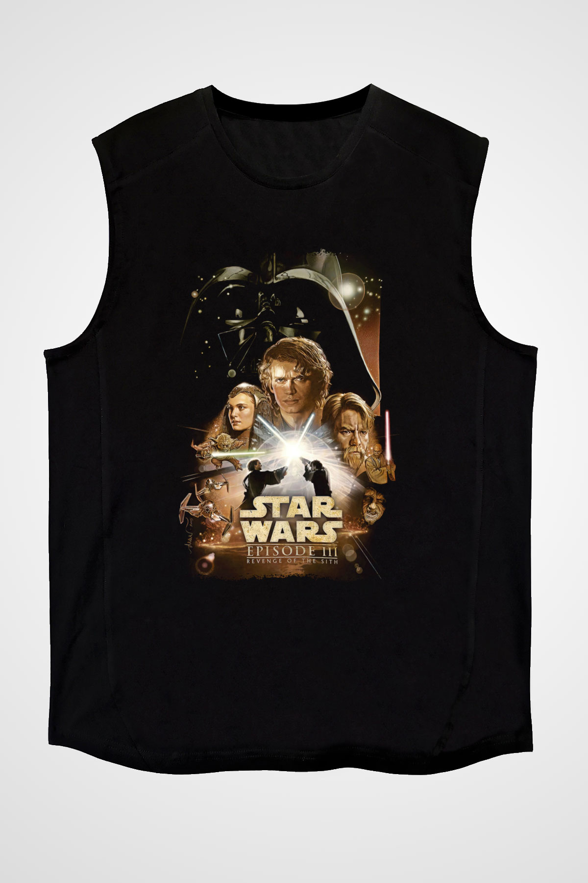 Star Wars (Dart Vader) Baskılı Unisex Siyah Kolsuz Tişört - Tshirt