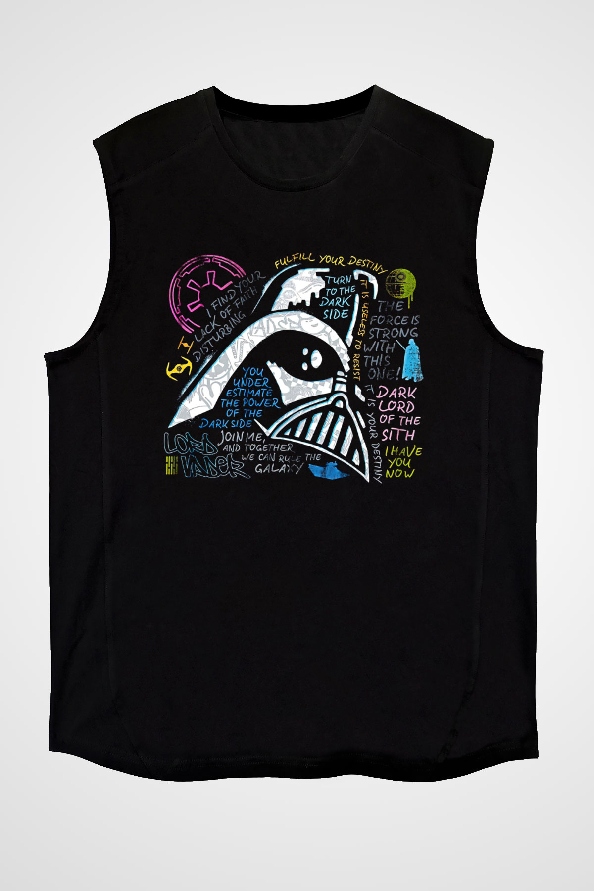 Star Wars (Dart Vader) Baskılı Unisex Siyah Kolsuz Tişört - Tshirt