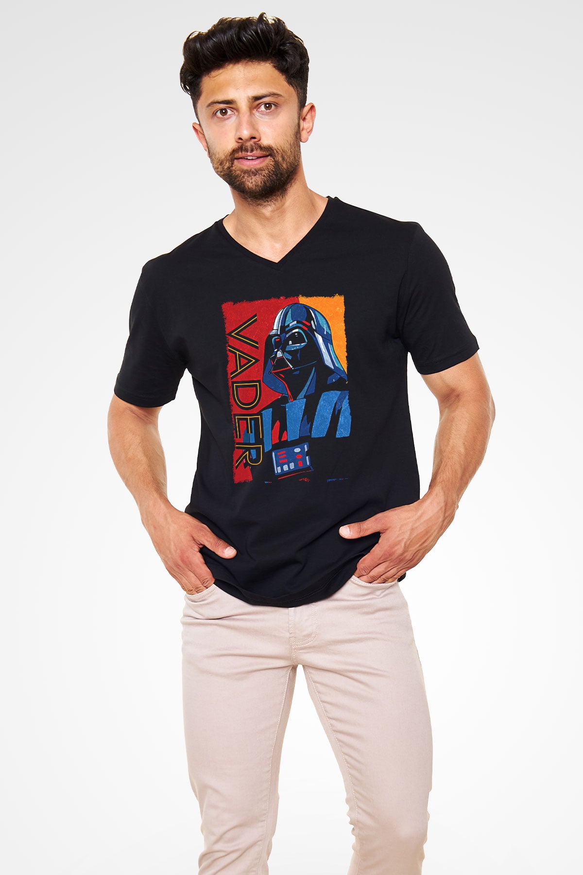 Star Wars (Dart Vader) Baskılı Unisex Siyah V Yaka Tişört - Tshirt