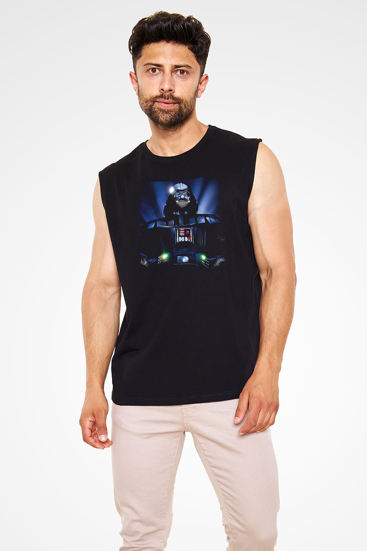 Star Wars (Dart Vader) Baskılı Unisex Siyah Kolsuz Tişört - Tshirt