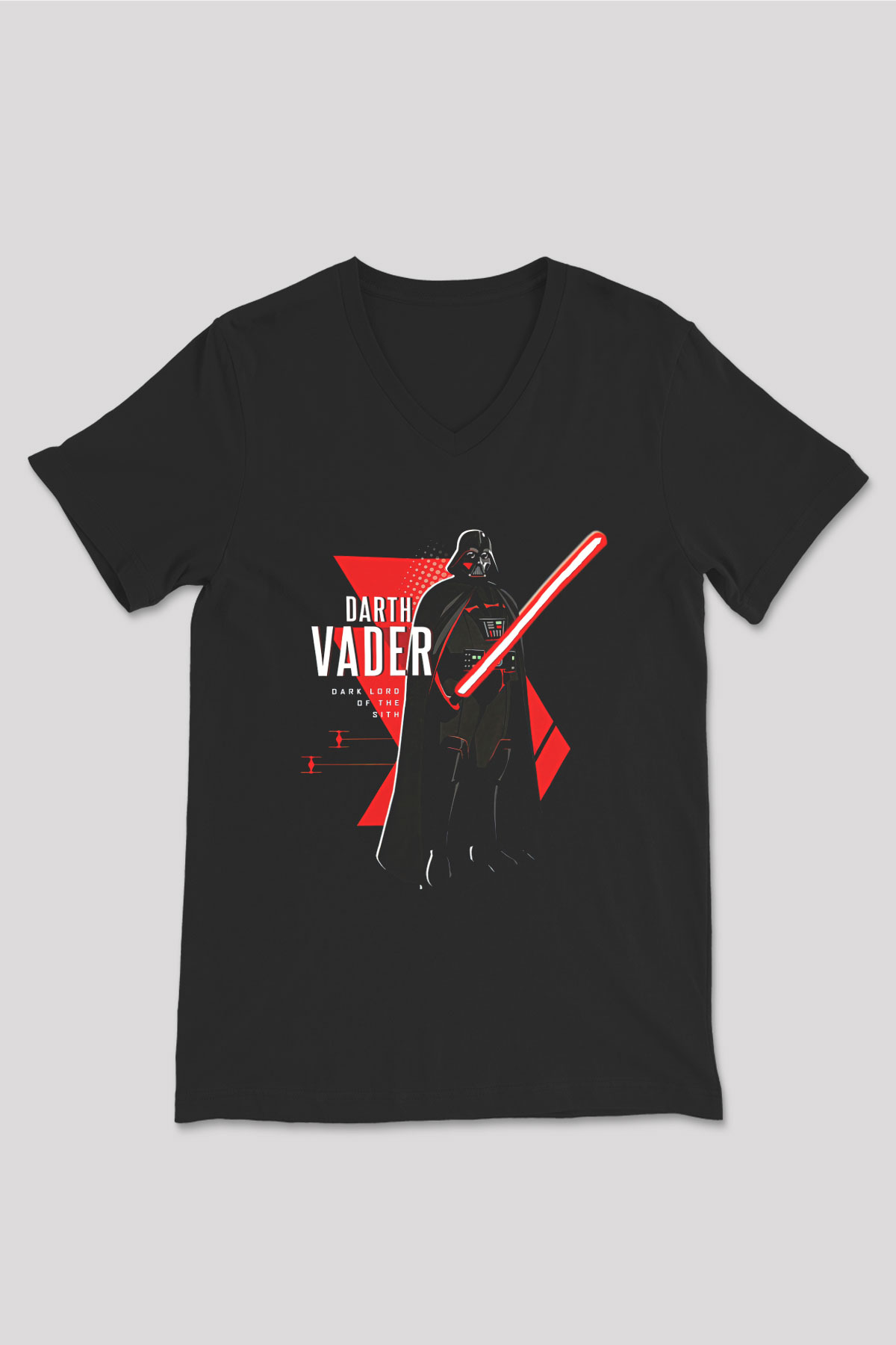 Star Wars (Dart Vader) Baskılı Unisex Siyah V Yaka Tişört - Tshirt