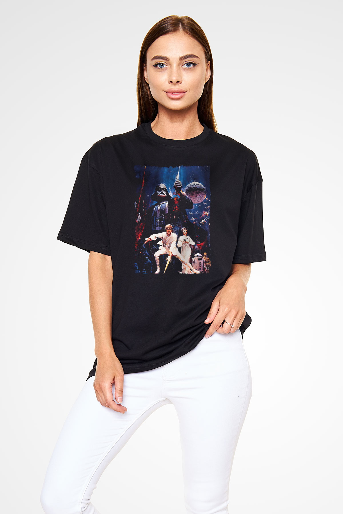 Star Wars (Dart Vader) Baskılı Unisex Siyah Oversize Tişört - Tshirt
