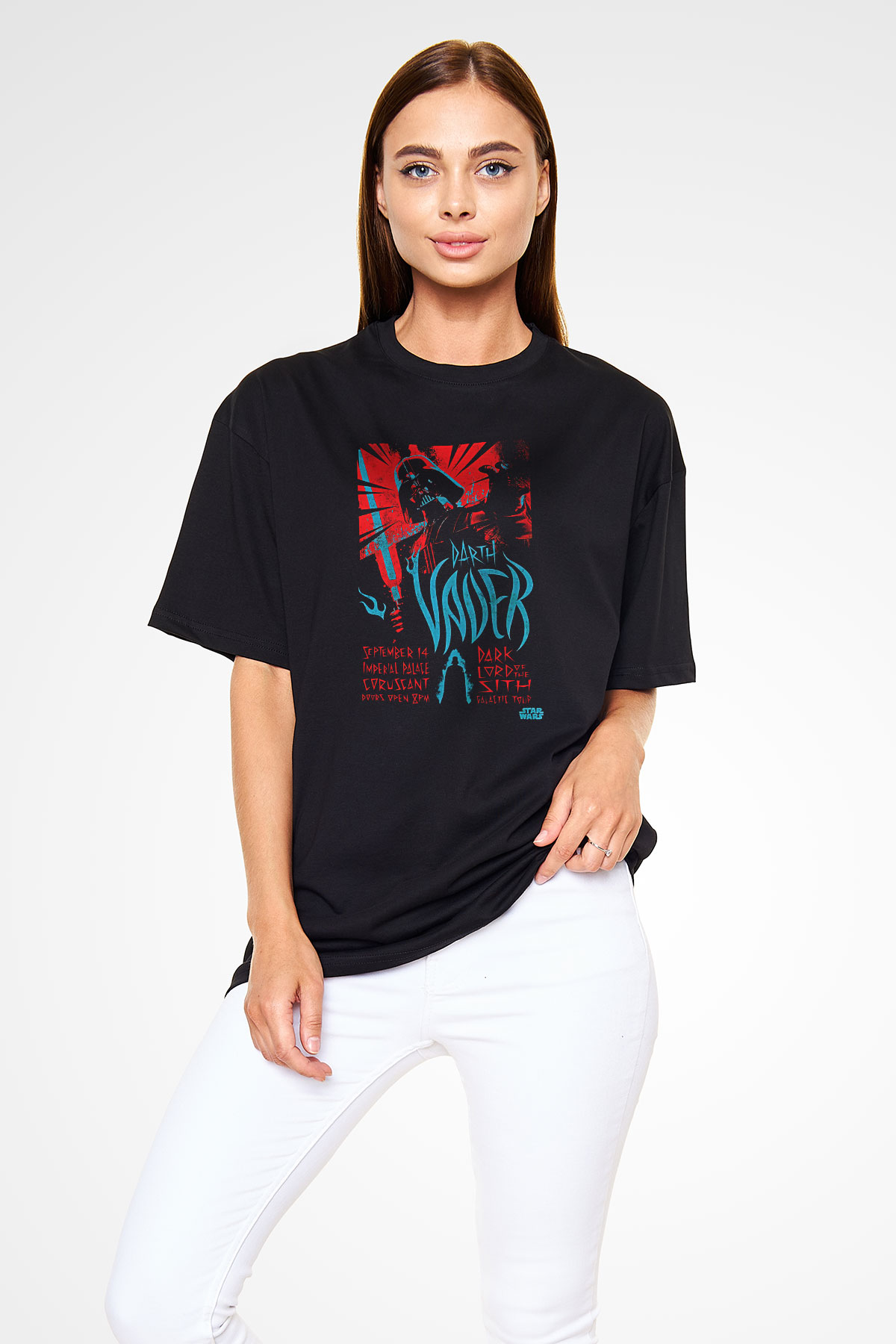Star Wars (Dart Vader) Baskılı Unisex Siyah Oversize Tişört - Tshirt
